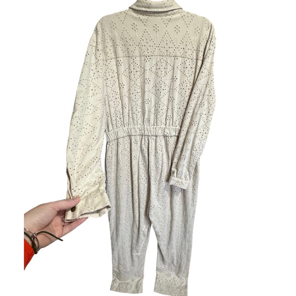 Free People Women’s Set The Tone Eyelet Jumpsuit Cream Size 12 NEW - Picture 9 of 12